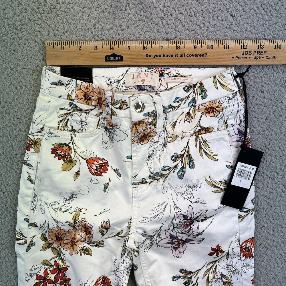 Jen 7 by 7 for‎ All Mankind Floral Print Denim Jeans Cropped Skinny Size 0 NEW - Picture 5 of 9